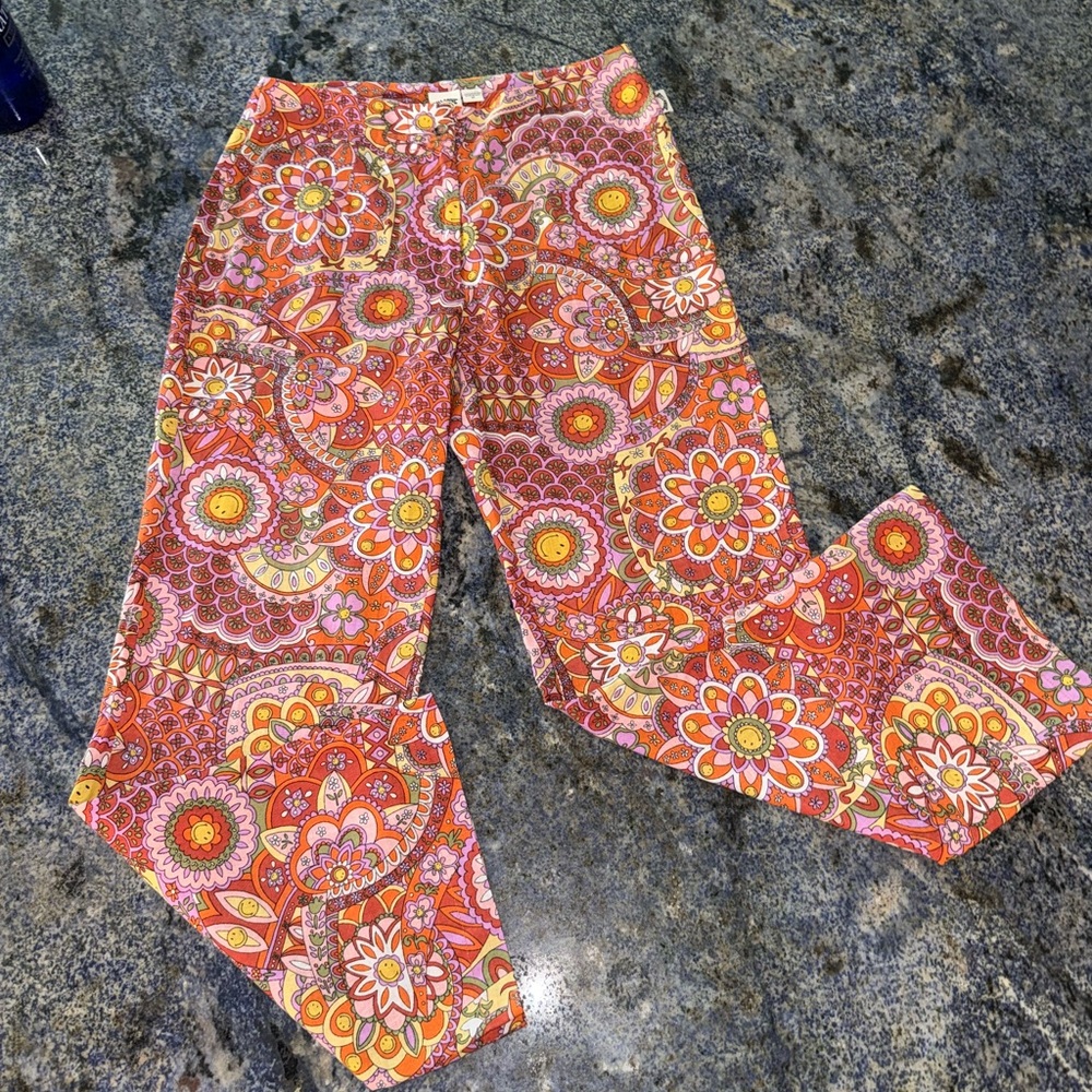 Billabong Smiley Hippie Festival Floral Flare Pants - Orange and Pink 27